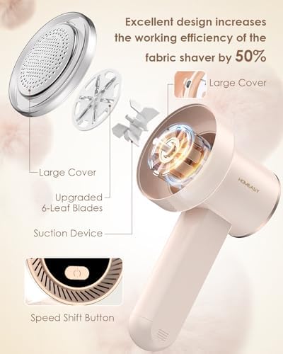 HOMEASY Fabric Shaver, Rechargeable Lint Remover for Clothes Pink