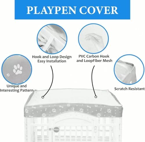 Dog Playpen Bottom Pad and Mesh Top Cover fit 36" x 36“ Puppy Playpen(Fence NOT Included),Reusable for Pet Training,Dog Crate,Waterproof Pet Pee Pads,Whelping,Puppies/Small Dogs,Hoop&Loop Design,Gray