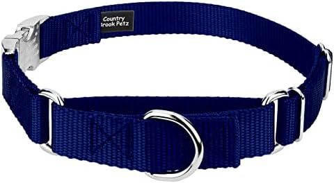 Country Brook Petz - Martingale Dog Collar - Heavy Duty Nylon Adjustable Martingale Dog Collar with Metal Buckle for Small Medium Large Breeds 30+ Color Options (1 Inch, Medium, Royal Blue)