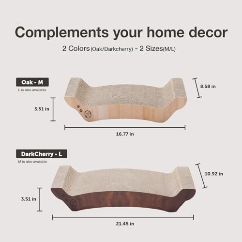 Necoichi Cardboard Cat Scratcher Bed for Indoor Cats - Cat Scratching Board, Horizontal Cat Scratch Pad Lounger with Reversible Usability and Extra Comfort for Lounge, Curved (17" Medium, Dark Cherry)