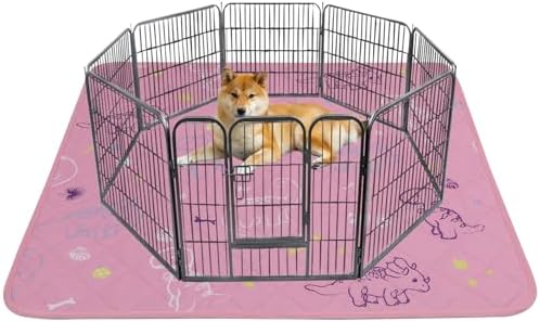 IEUUMLER Washable Pee Pads for Dogs, 1 Pack Non-Slip & Waterproof Pack Whelping Pad, Reusable Washable Puppy Potty Training Pad with Fast Absorbent for Playpen EU007 (Pink Dinosaur, 48"X48"-1pcs)