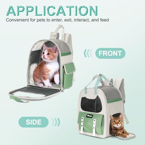 Cat Pet Backpack Carrier Green 12"x8"x14" Travel Bag