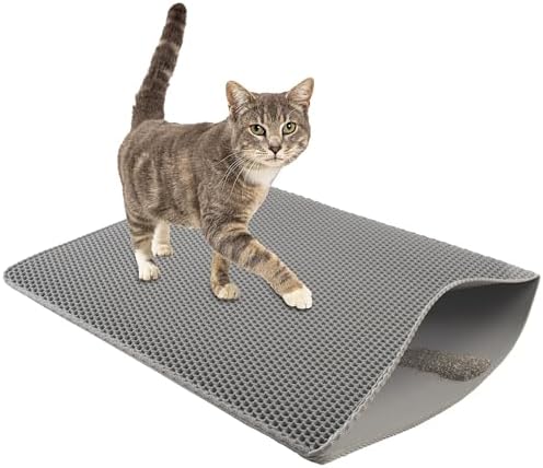 Cat Litter Mat - 30x24-Inch Waterproof Litter Box Mat with Dual-Layer Honeycomb Design for Trapping Litter - Slip-Resistant Cat Mat by PETMAKER (Gray)