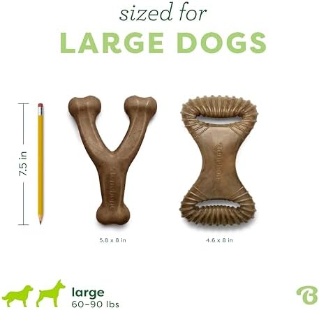 Benebone 2-Pack Wishbone/Dental Durable Dog Chew Toys, Real Bacon, Large
