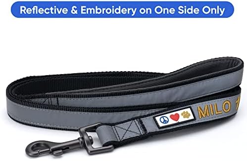 Pawtitas Personalized Black Dog Leash 6 ft Custom ID Lead for Dogs & Puppies Reflective Comfortable Padded Handle Embroidered Name & Phone Number