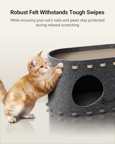 DownyPaws Cat House for Indoor Cats, Cube Castle Cat Bed Cave, Sesame Gray