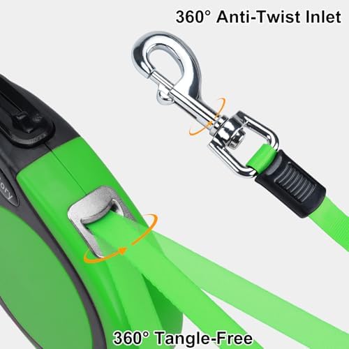 Taglory Retractable Dog Leash, One-Handed Brake, 16ft, Up to 44 lbs, Green