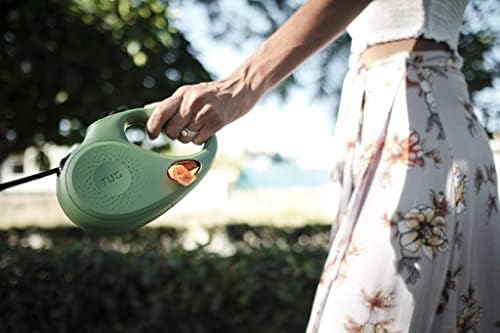 TUG Oval 360° Tangle-Free Retractable Dog Leash with Integrated Waste Bag Dispenser (Medium, Green)