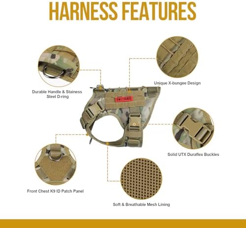 OneTigris Tactical Dog Harness with Handle Adjustable for Medium Large Dogs