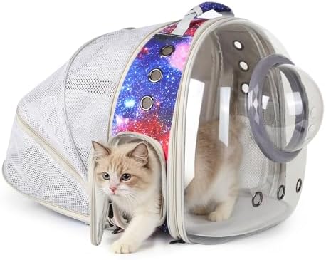 Galaxy Blue Cat Bubble Backpack,Back Expandable cat Backpack with Clear Window -Space Capsule Cat Carrier for Kitten Bunny Small Puppy Vet and Outdoor Adventure(Galaxy Blue)