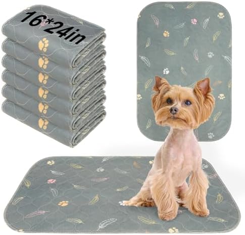 BEAUTYZOO 6 Pack Washable Pee Pads for Dogs,Reusable Puppy Pads 16x24 Gray