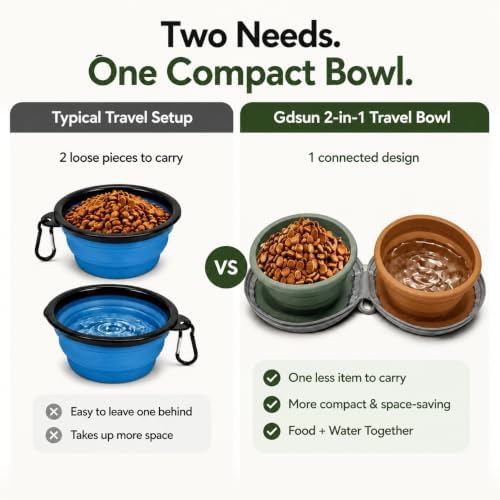 2-in-1 Collapsible Dog Travel Bowl Portable Silicone Carabiner