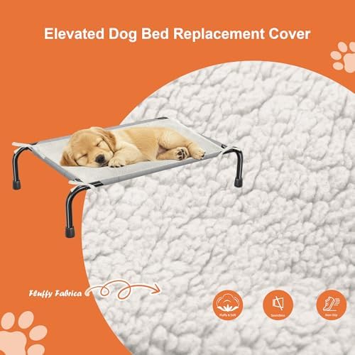 Washable Dog Pee Pads with 4 Straps Soft Plush Dog Cot Replacement Cover for Elevated Beds & Crates - 3X Thicker, Leakproof, Reusable, Grey 31" x 25"