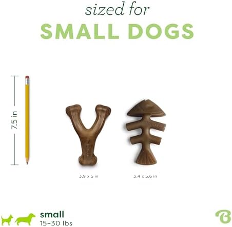 Benebone 2-pack Fishbone/Wishbone Durable Dog Chew Toys, Dog Bones, Small