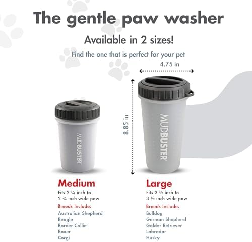 Dexas Lidded MudBuster Large Dog Paw Cleaner, Light Gray, Fits 2.5"-3.5" Wide Paws Gentle Silicone Bristles for Quick, Easy Cleaning