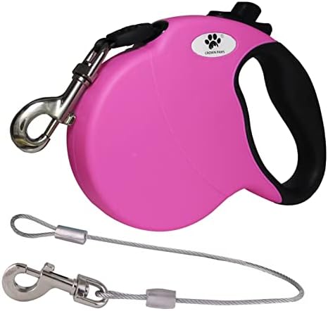 16ft Retractable Dog Leash for Medium Breed Dogs up to 44 lbs with a Detachable Chew Proof Extender Wire Ropes (Pink M)