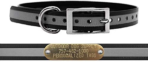 Reflective Waterproof D-Ring Dog Collar w Custom Name Tag 3/4x15, Black