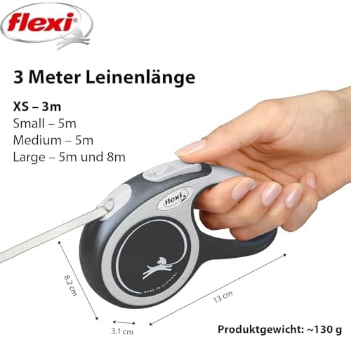 Flexi New Comfort Tape Grey & Black Extra Small 3m Retractable Dog Leash/Lead for Dogs up to 12kgs/26lbs