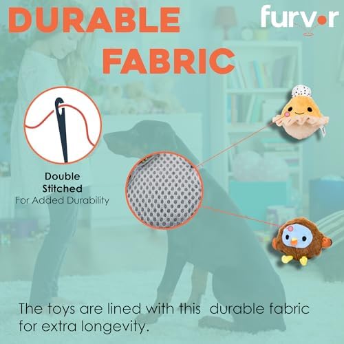 Flourish Pets 2 in 1 Multi-Layer Chew Toy for Active Dogs | Non-Toxic BPA Free Double Stitched Soft Fabric Exterior Dog Toys | Long-Lasting Dog Plush Toys – Turkey + Pumpkin (4”)