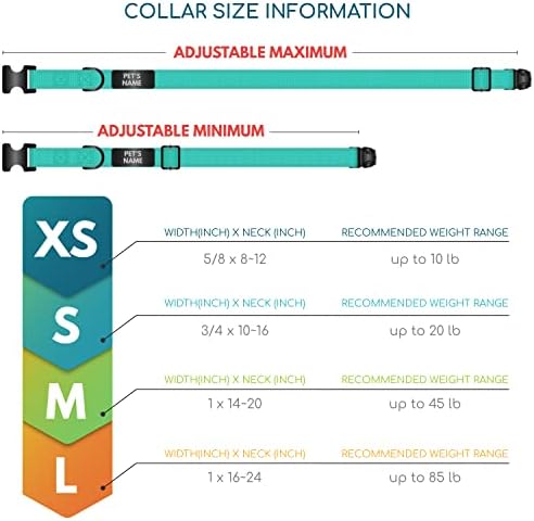 Improved - Personalized Dog Collars w/Engraved Metal ID Nameplate for Name & 3 Lines Text - Custom 20 Icons, 4 Adjustable Sizes, 10 Fonts - Dog Collar for Large Dogs, Dog ID Tag Personalized - Teal