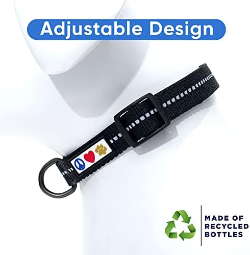 Pawtitas Recycled Dog Collar with Reflective Stitched Puppy Collar Made from Plastic Bottles Collected from Oceans Medium Black Sea