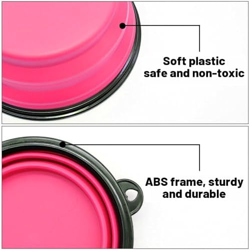 Dog Bowl Pet Collapsible Bowls, 2 Pack Collapsible Dog Water Bowls for Cats Dogs, Portable Pet Feeding Watering Dish for Walking Parking Traveling with 2 Carabiners (Large, Orange+Pink)