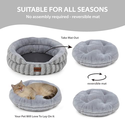 Washable Round Cat Bed Puppy Bed, Soft Corduroy Fleece Pet Bed