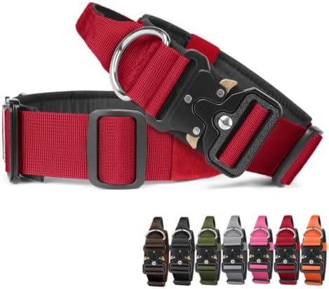 Tactical Dog Collar with Handle (Red, XL)