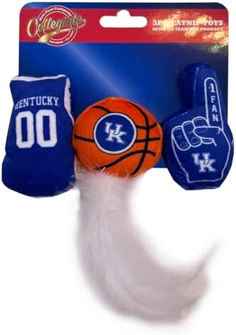 Pets First Best Plush CAT Toy - NCAA Kentucky Wildcats Complete Set of 3 Piece Cat Toys Filled with Fresh Catnip. Includes: 1 Helmet Cat Toy, 1 Football Cat Toy with Feathers, & 1 Beer Bottle.