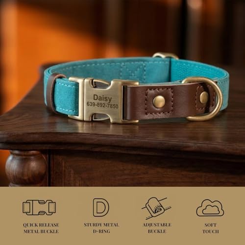 Personalized Dog Collars, Quick Release Buckle, Light Blue,S