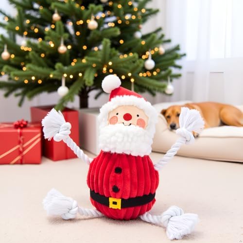 Pearhead The Real Santa Claus Holiday Dog Toy, Durable Corduroy Rope Toy