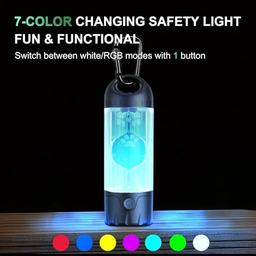 Tubasion 3-in-1 Dog Poop Bag Holder with Flashlight 7-Color, USB-C Rechargeable doggie bag holder for leash, IPX6 Waterproof Anti-Slip Clip Pet Waste Bag Dispenser for Walking (2 Dispensers, 60 Bags)