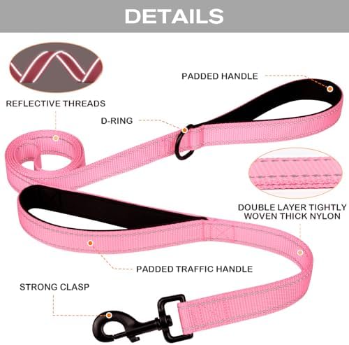 Joytale Dog Leash for Large Dogs that Pull, Double Handle, 4FT, Pink