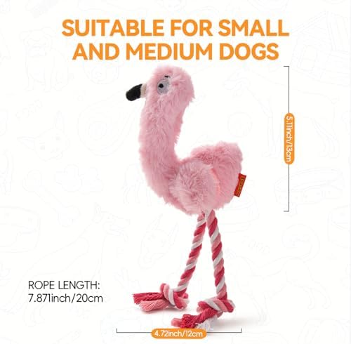 AUSCAT Plush Dog Rope Toy, Durable Squeaky Dog Toys for Puppy Small Medium Dogs (Not for Aggressive Chewers), Crocodile & Elephant & Flamingo