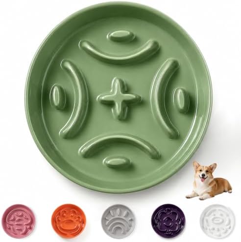 Ceramic Slow Feeder Dog Bowl, 1.8 Cups Anti -Slip Slow Feeding Bowl to Slow Down Eating, 8.2 Inch Dog Food Dish for Medium to Large Breeds, Green
