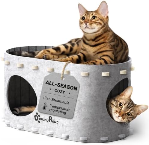 DownyPaws Cat House for Indoor Cats, Cube Castle Cat Bed Cave, Marble