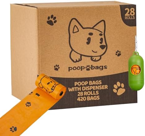 Dog Poop Bags Rolls With Dispenser, Strong and Leak-proof Waste Bags for Pets, Floral Scented, 420 Count (28 Packs of 15), 13 Inch x 9 Inch (Orange)