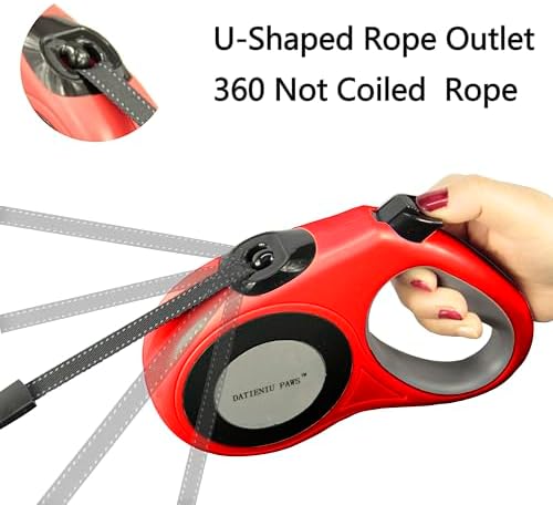 XL 16FT Retractable Dog Leash for Large Dog up to 120 lbs, Chew Proof Steel Wire Extender, One-Hand Brake & Lock, Tangle-Free Heavy Duty Walking Leash XL RED