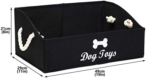 Geyecete Large Dog Toys Storage Bins - Foldable linen Trapezoid Organizer Boxes with weave Rope Handle, Collapsible Basket for Shelves (Black-DOG)