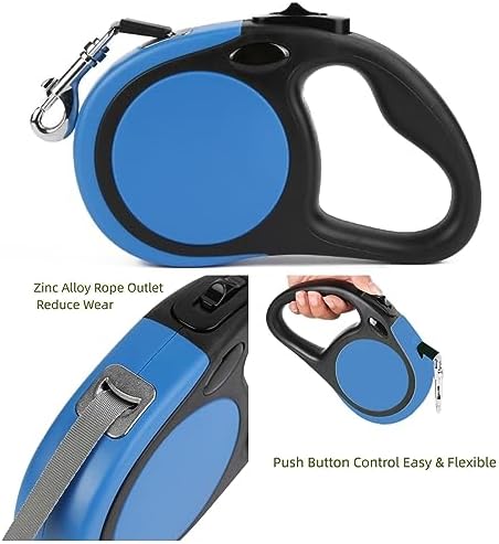 Dual Retractable Dog Leash Small Breed (Up to 44 Lbs Each) - 18.5 FT Extendable Double Headed Pet Leash with Poop Bags, Non Slip Grip - One Button Break & Lock, 360° Tangle-Free (Blue, Medium)