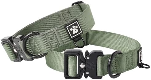 PawsPassion Dog Collars for X-Large Dogs, Heavy Duty Tactical Dog Collar with Metal Buckle, Durable Pet Collar Quick Release, Reinforced Nylon No Pull Dog Collar (Evergreen, XL)