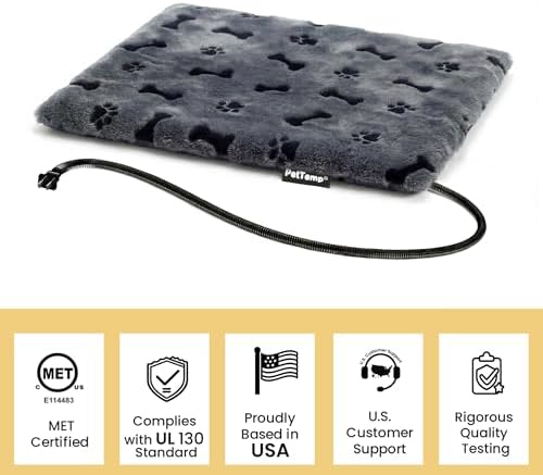 Pet Heating Pad for Cats Dogs Indoor & Sheltered Outdoor Waterproof Heated Cat Bed Heated Dog Bed Chew Resistant Cord Constant Temperature Electric Warming (Grey, M: 20" × 16" × 1.3")