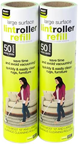 Smart Design Mega Floor Lint Roller Refill - Set of 2 (100 Sheets Total) - Easy-Peel Angled 10 inch Large Adhesive Sticky Sheets - Cleaning, Carpet, Car, Clothes, Dog Cat Fur, and Pet Hair Remover