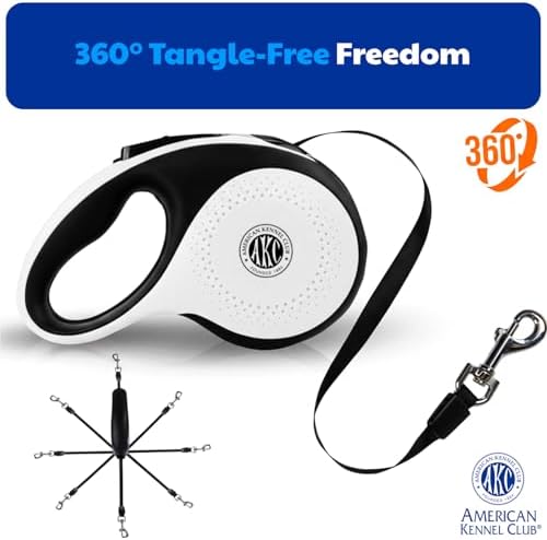 American Kennel Club Retractable Dog Leash, 16.4ft, Tangle-Free, Ergonomic Grip, One-Hand Brake, for Medium & Large Dogs up to 66