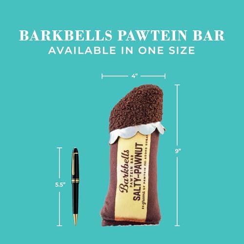 Haute Diggity Dog Barkbells Pawtein Bar Plush Dog Toy, Funny Parody Toys