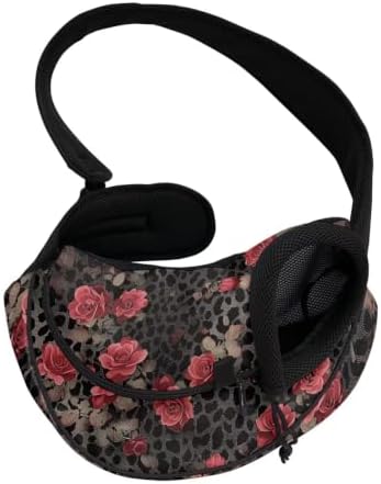 COEQINE Dog Sling Carrier 0-10 Lbs, Black Red Leopard Printed Carrier Sling