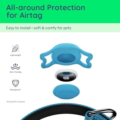 Premium Airtag Dog Collar，with IP68 Waterproof AirTag Holder,Blue,M