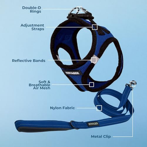 Best Pet Supplies Voyager Step-in Air All Weather Mesh Harness and Reflective Dog 5ft Leash Combo with Neoprene Handle, for Small, Medium and Large Breed Puppies - Royal Blue/Black Trim, X-Small
