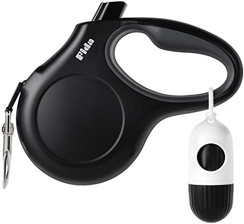 Fida Retractable Dog Leash with Dispenser and Poop Bags, 10 ft, Black