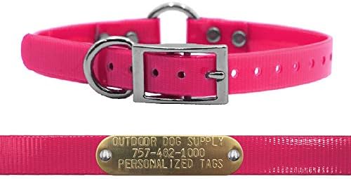 Lightweight Waterproof D & Center Ring Dog Collar w Custom Name Tag, Pink